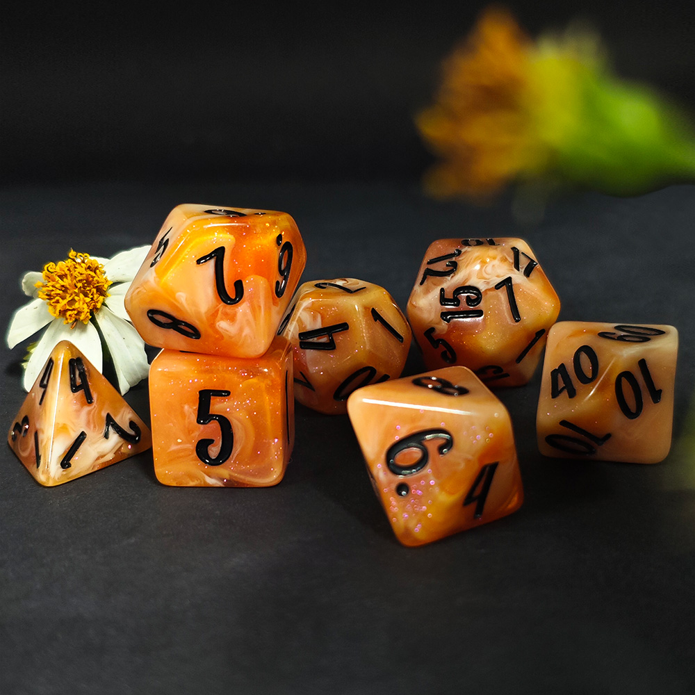 7Pcs Caramel Cream Swirl Glitt - đánh giá và giá Dice Set Polyhedral